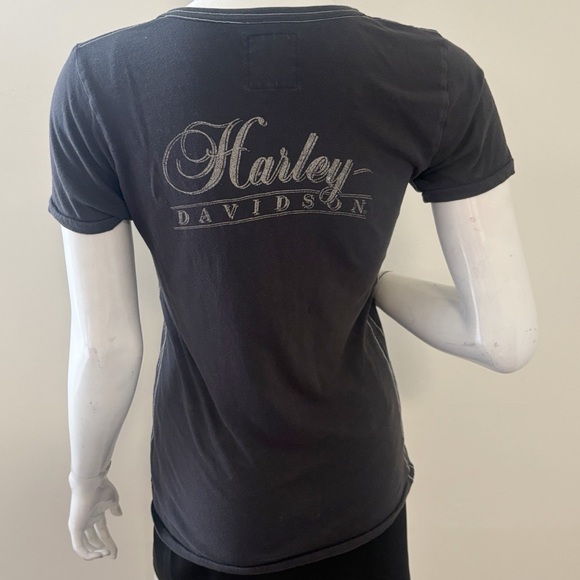 Vintage Y2K Harley Davidson Skull & Logo Graphic Print T-Shirt w Rhinestones - Picture 3 of 6